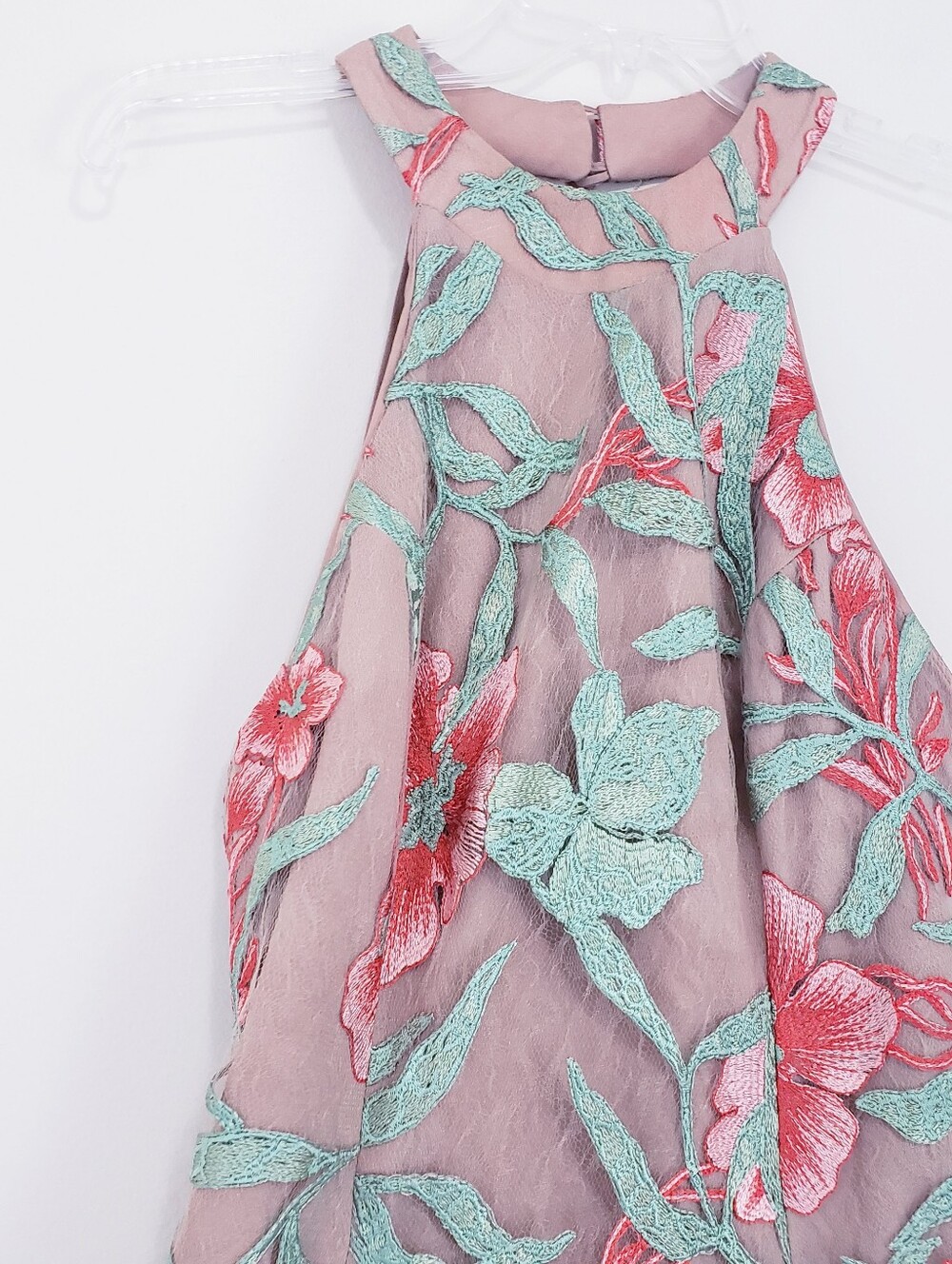 Dress The Population Abbie Floral Halter Dress Skater Coral Beige Lace Medium - Picture 6 of 11